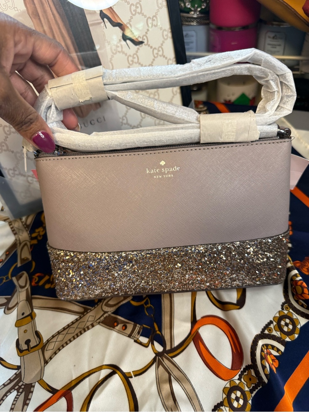NWT Kate Spade New York Ramey Saffiano PVC Glitter Crossbody Bag Cityscape WKRU5
